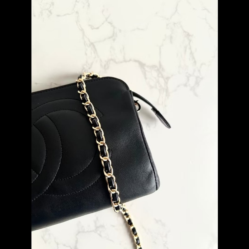 【LA LUNE】中古包 Chanel黑色小羊皮革斜背包 單肩包 側背包 二手包 古董包-4