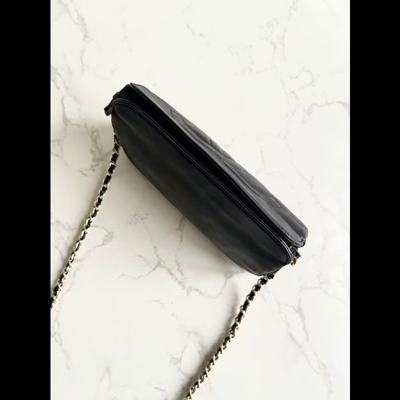 【LA LUNE】中古包 Chanel黑色小羊皮革斜背包 單肩包 側背包 二手包 古董包-5