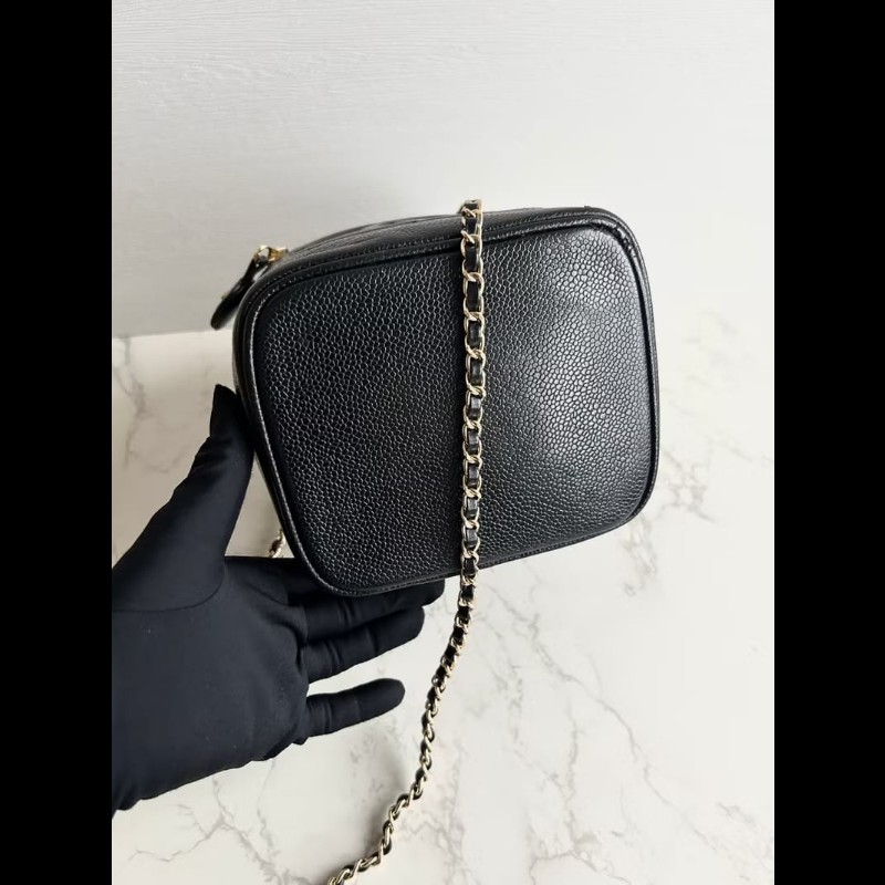 絕版古董包 Chanel黑色魚子醬化妝盒子包 斜背包 側背包 單肩包-1