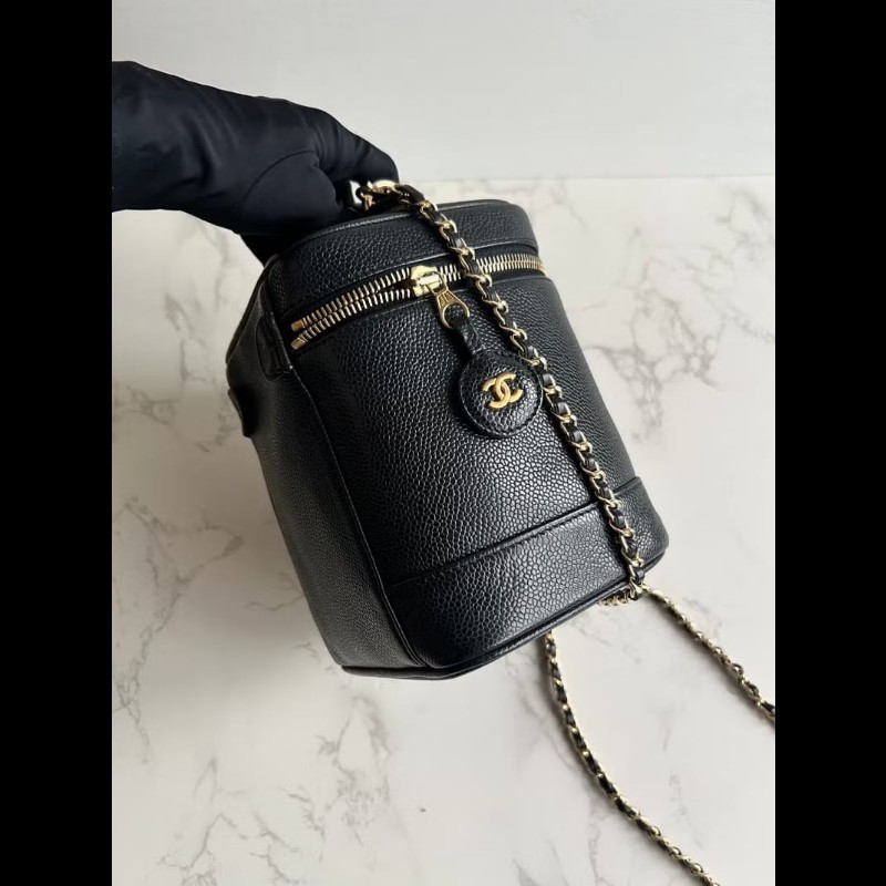 絕版古董包 Chanel黑色魚子醬化妝盒子包 斜背包 側背包 單肩包-3