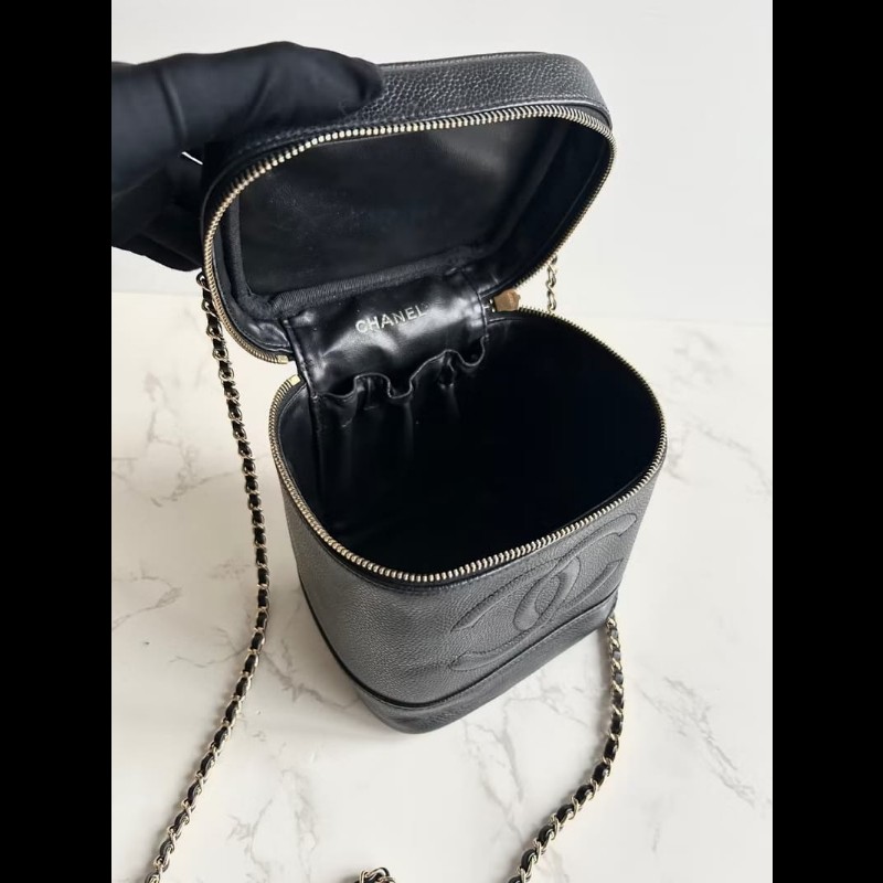 絕版古董包 Chanel黑色魚子醬化妝盒子包 斜背包 側背包 單肩包-5