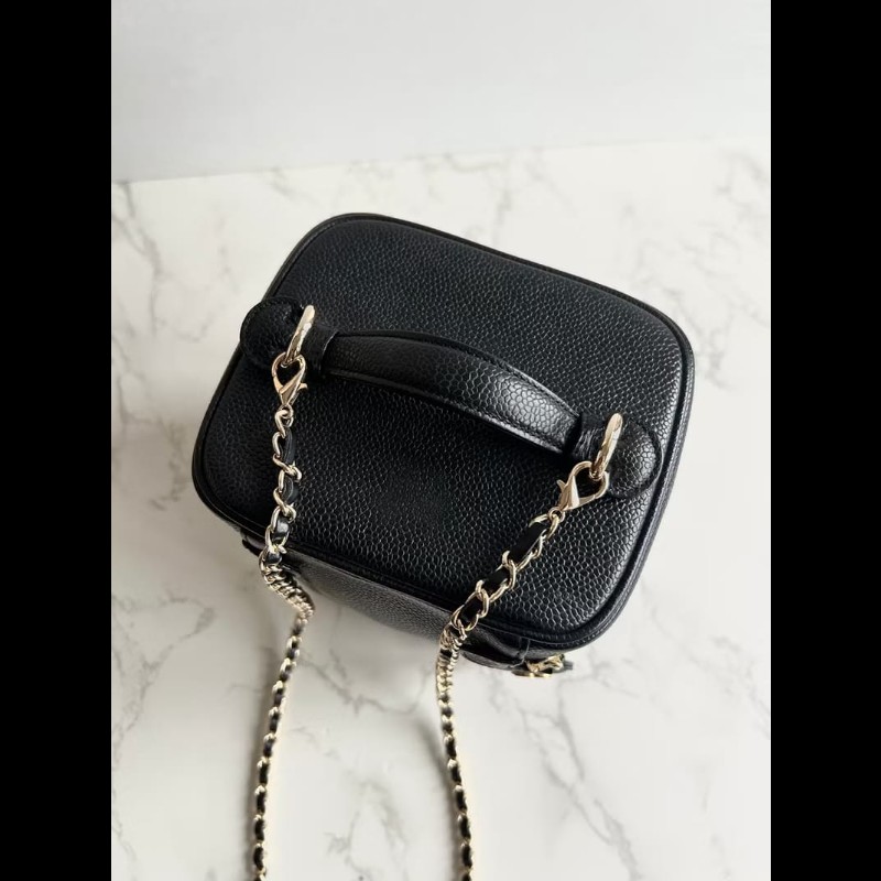 絕版古董包 Chanel黑色魚子醬化妝盒子包 斜背包 側背包 單肩包-6