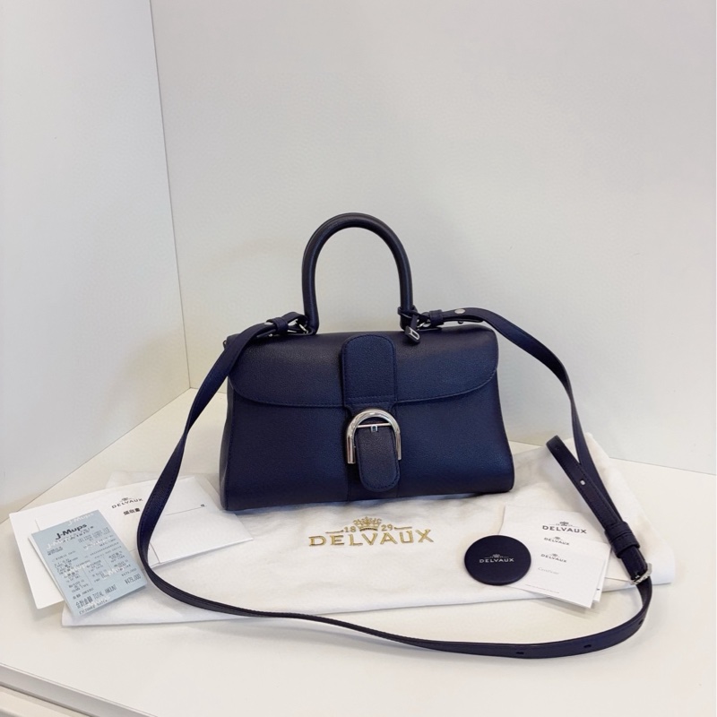 ✨Delvaux 德爾沃 99新 橫版 brilliant East west 深藍銀扣💙-1