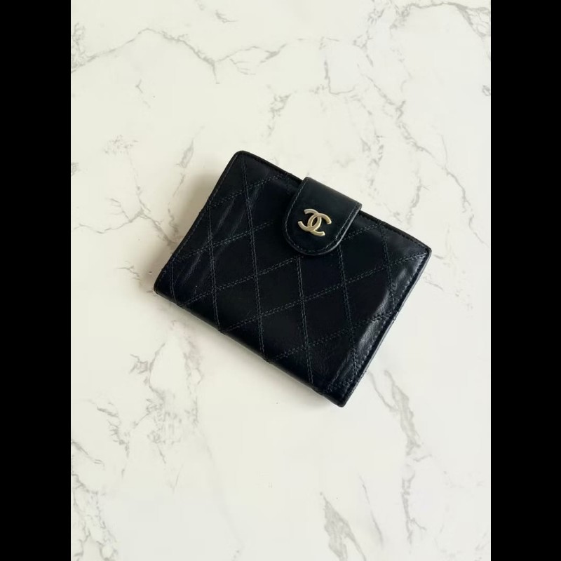 【LA LUNE】中古Chanel黑金色羊皮皮革中夾 皮夾 錢包 短夾 二手包 小包 古董-2