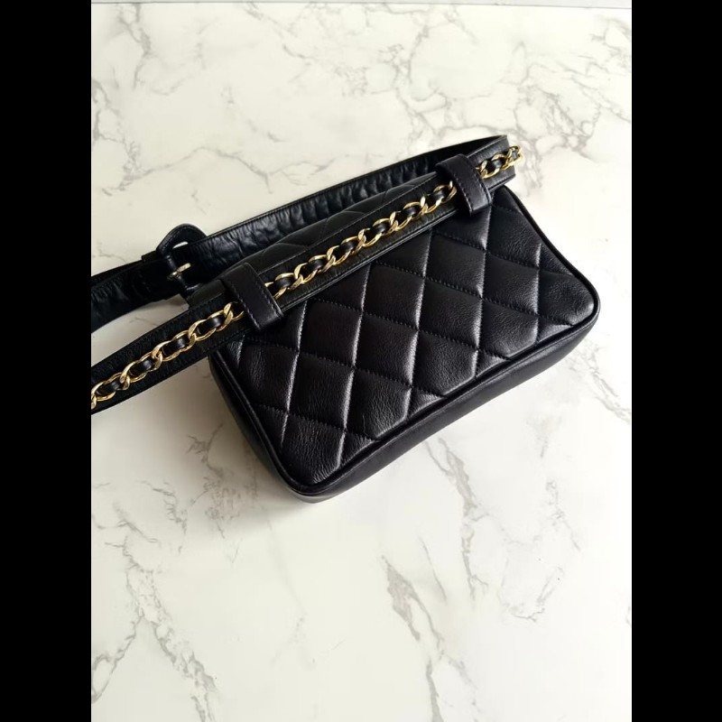 【LA LUNE】中古二手包 Chanel黑色金扣單肩包 腰帶包 古董包 側背包 小包-2