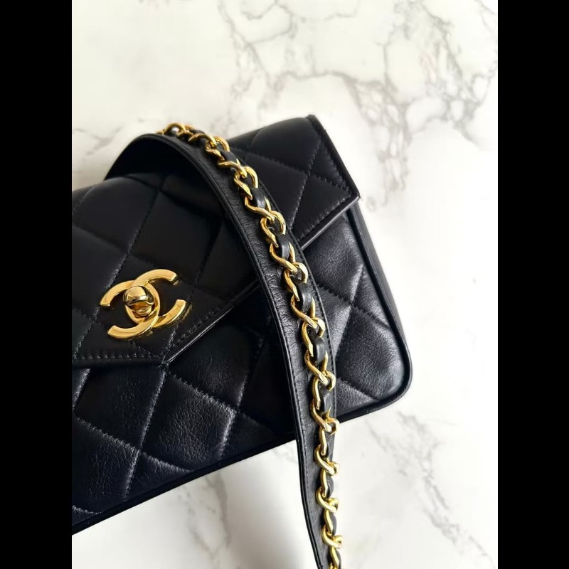 【LA LUNE】中古二手包 Chanel黑色金扣單肩包 腰帶包 古董包 側背包 小包-7