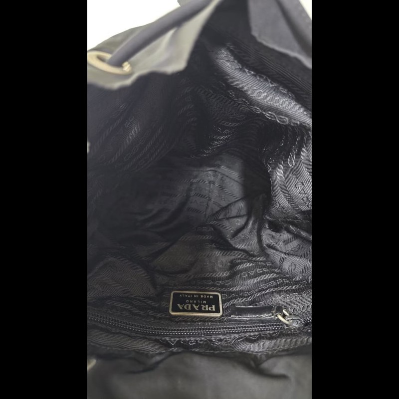 【LA LUNE】絕版古董品 Prada黑色銀標尼龍雙肩包 後背包 背囊 中古包 二手包-7