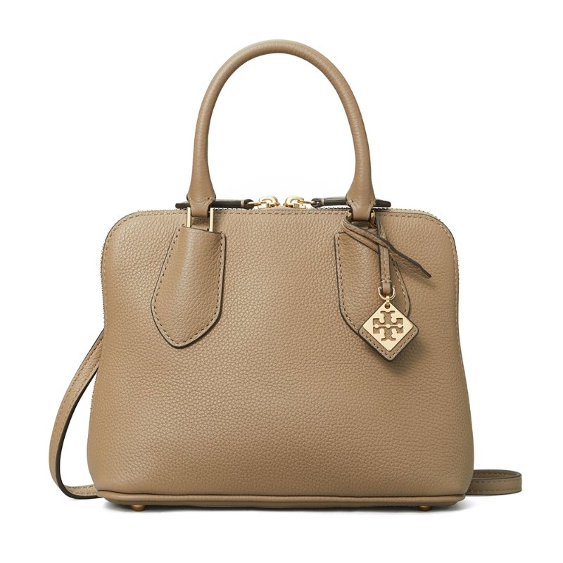 【TORY BURCH】漆皮素面兩用水桶包-灰褐色-0