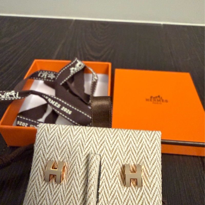 Hermes mini pop H 奶茶玫瑰金耳環-1
