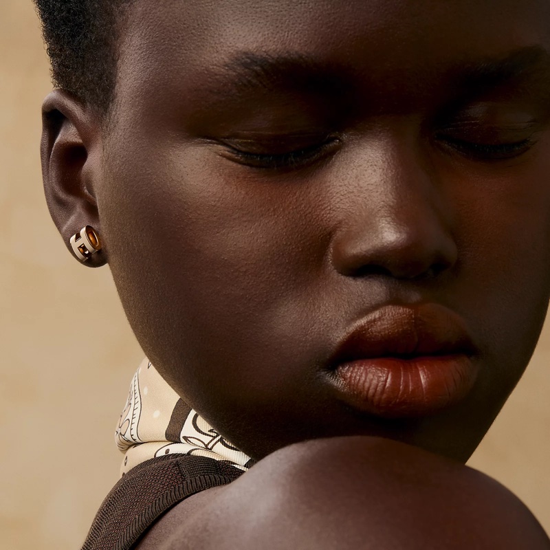 Hermes mini pop H 奶茶玫瑰金耳環-3