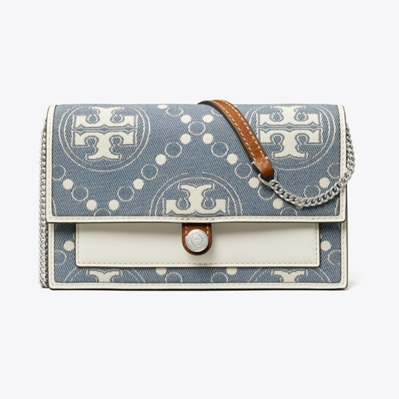 【TORY BURCH】WOC縫線拼接斜背-牛仔藍-1