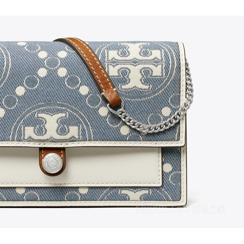 【TORY BURCH】WOC縫線拼接斜背-牛仔藍-3