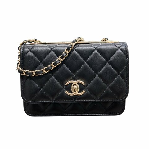 CHANEL 香奈兒 AP1762 TRENDY WALLET ON CHAIN MINI 迷你斜背翻蓋包 羊皮 黑色 淺金色