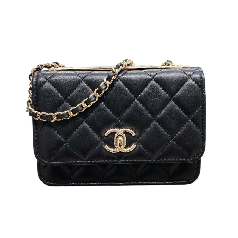 CHANEL 香奈兒 AP1762 TRENDY WALLET ON CHAIN MINI 迷你斜背翻蓋包 羊皮 黑色 淺金色-0