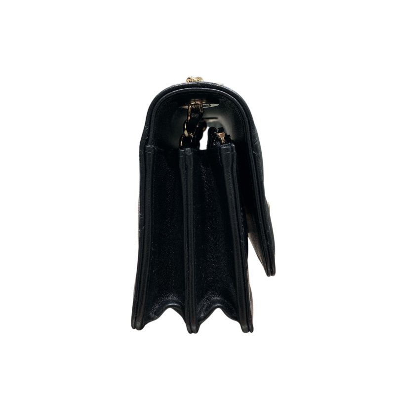 CHANEL 香奈兒 AP1762 TRENDY WALLET ON CHAIN MINI 迷你斜背翻蓋包 羊皮 黑色 淺金色-4