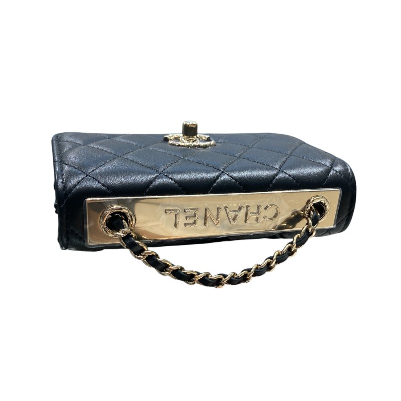 CHANEL 香奈兒 AP1762 TRENDY WALLET ON CHAIN MINI 迷你斜背翻蓋包 羊皮 黑色 淺金色-6