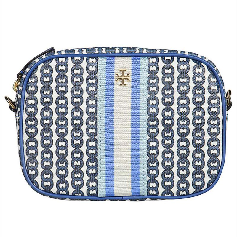 【TORY BURCH】復古印花尼龍斜背包-淺藍色-0