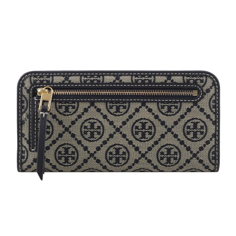 【TORY BURCH】緹花釦式對開長夾-深藍色-2
