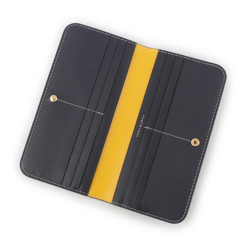 【TORY BURCH】緹花釦式對開長夾-深藍色-3