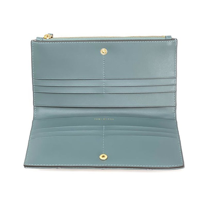【TORY BURCH】釦式對開長夾-深湖水綠-3