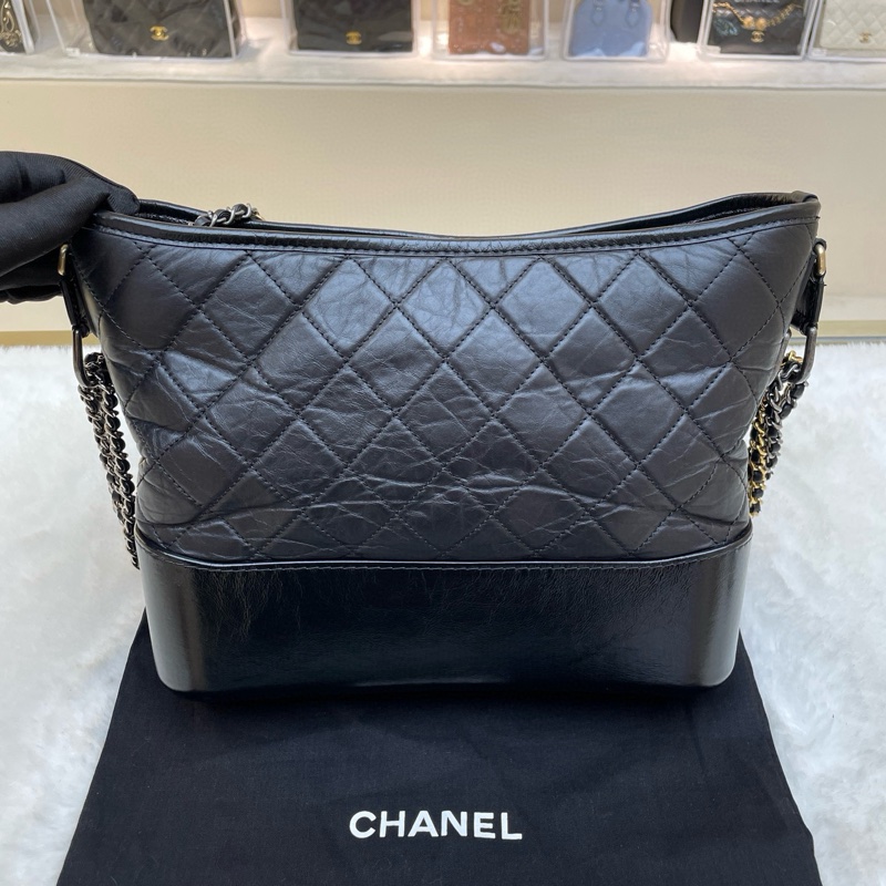 Chanel香奈兒 黑色流浪包中號 24開有卡 經典款 附件:塵袋延卡-1