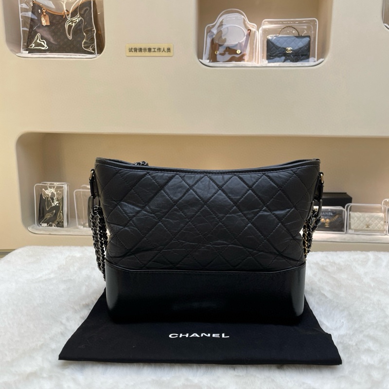Chanel香奈兒 黑色流浪包中號 24開有卡 經典款 附件:塵袋延卡-3