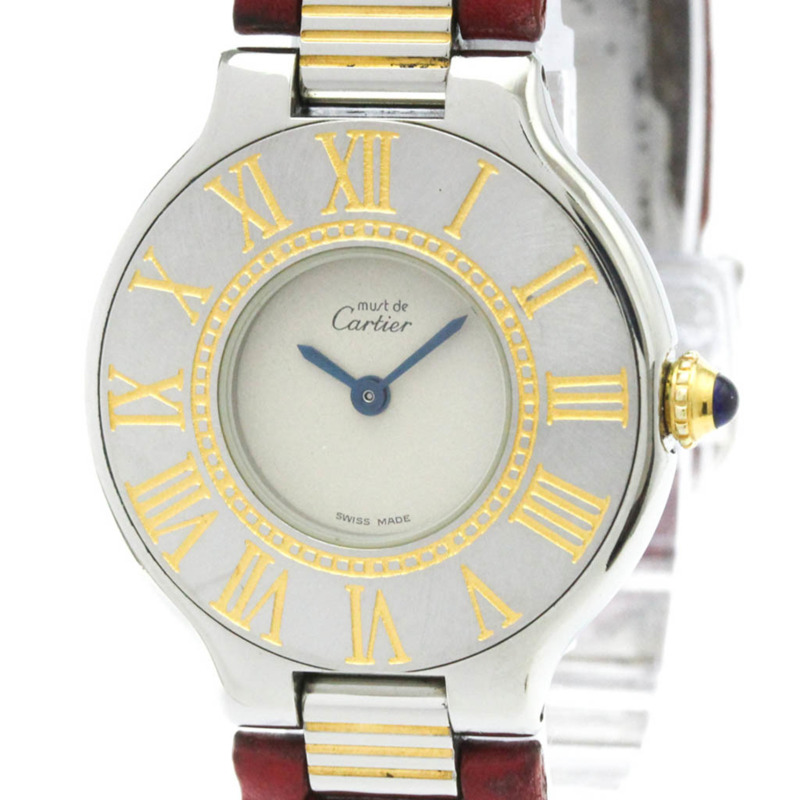 卡地亞 Must 21 鍍金鋼皮石英女錶(拋光)-0