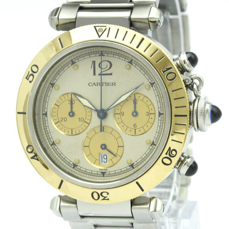 卡地亞 Pasha 38 計時碼錶 18K 金精鋼腕錶 W31011H3 拋光-0