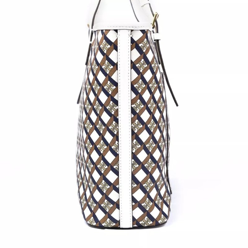 【TORY BURCH】格紋LOGO托特包-白色-2