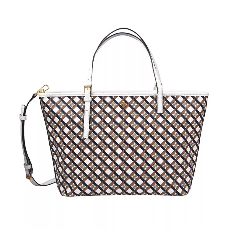 【TORY BURCH】格紋LOGO托特包-白色-3