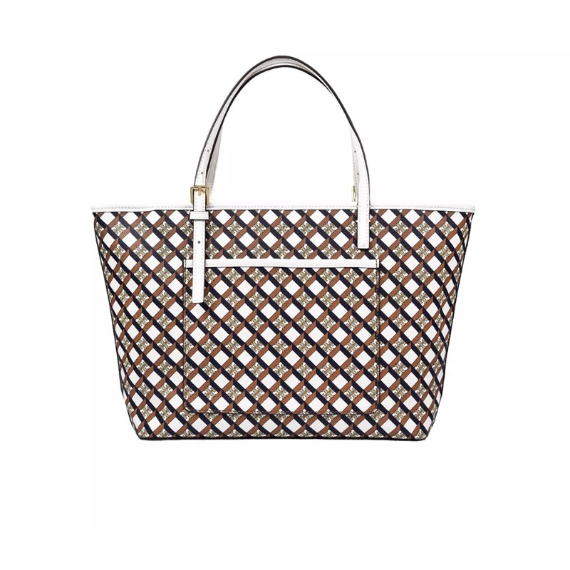 【TORY BURCH】格紋LOGO托特包-白色-4
