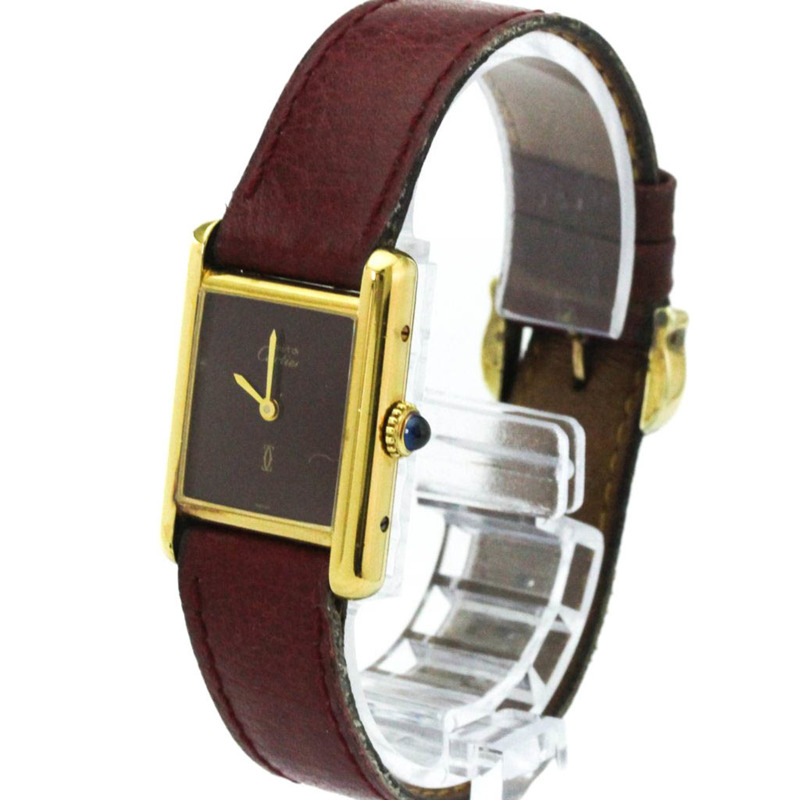 卡地亞 Tank Vermeil 鍍金皮革手動上鍊女士腕錶-1