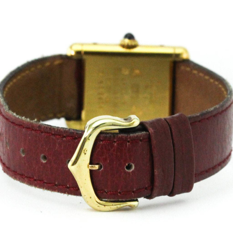 卡地亞 Tank Vermeil 鍍金皮革手動上鍊女士腕錶-4