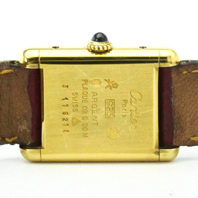 卡地亞 Tank Vermeil 鍍金皮革手動上鍊女士腕錶-5