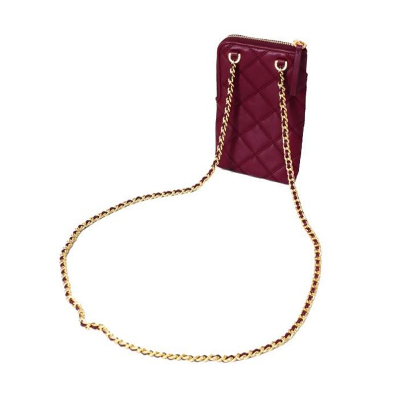 【TORY BURCH】絎縫手機鍊包-酒紅色-1