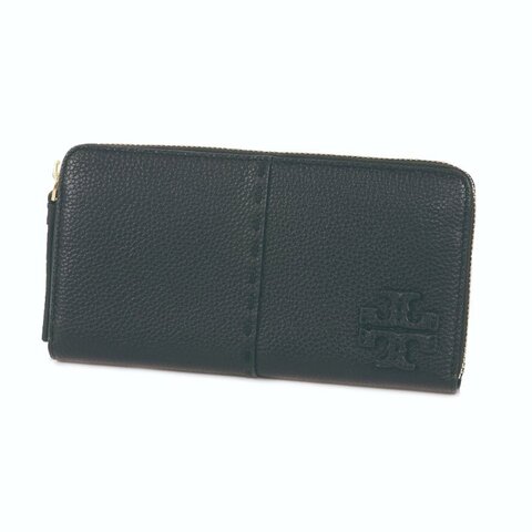 【TORY BURCH】縫線ㄇ型拉鍊長夾-黑