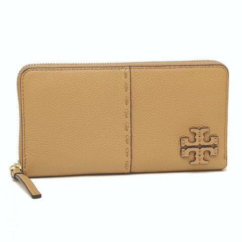 【TORY BURCH】縫線ㄇ型拉鍊長夾-駝