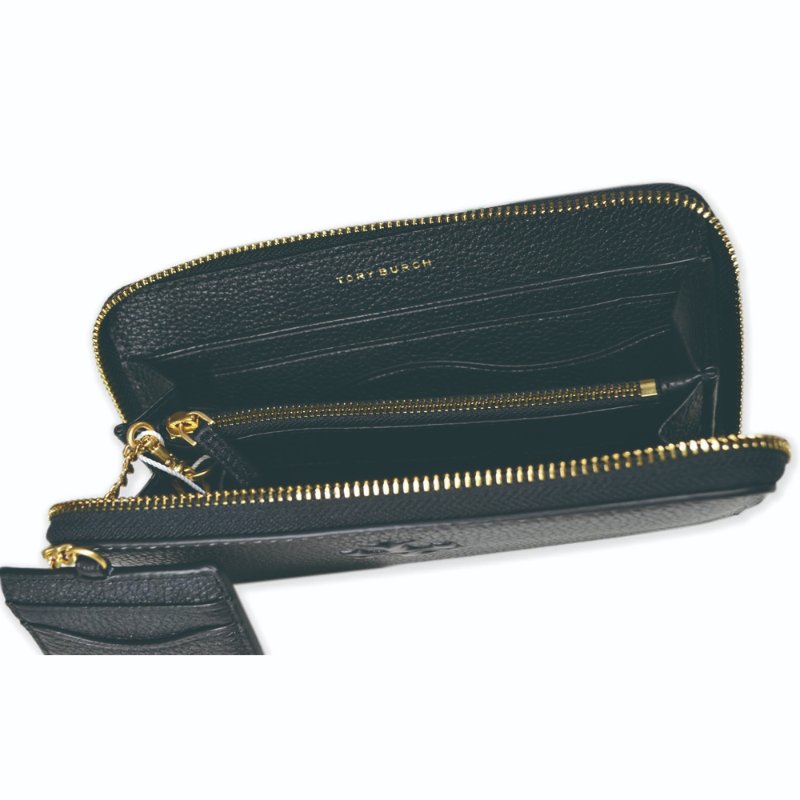 【TORY BURCH】浮雕LOGOㄇ型拉鍊長夾附鍊條證件夾-黑-1