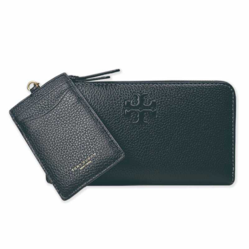 【TORY BURCH】浮雕LOGOㄇ型拉鍊長夾附鍊條證件夾-黑-4