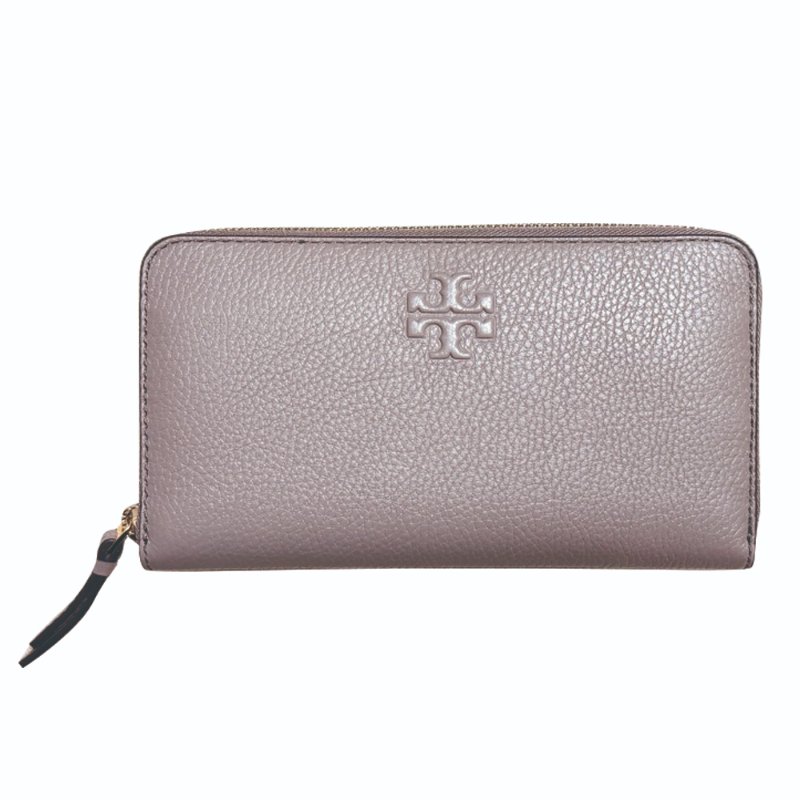 【TORY BURCH】浮雕LOGOㄇ型拉鍊長夾附鍊條證件夾-紫藕灰-2
