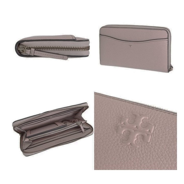 【TORY BURCH】浮雕LOGOㄇ型拉鍊長夾附鍊條證件夾-紫藕灰-3