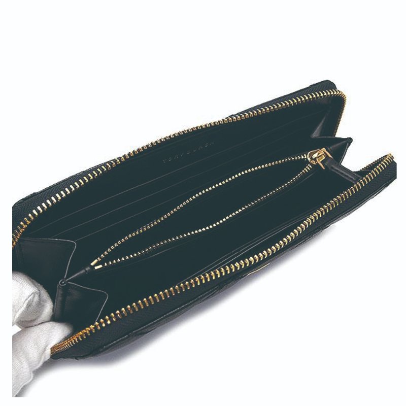 【TORY BURCH】羊皮皮革菱格紋質感拉鍊長夾-黑-1