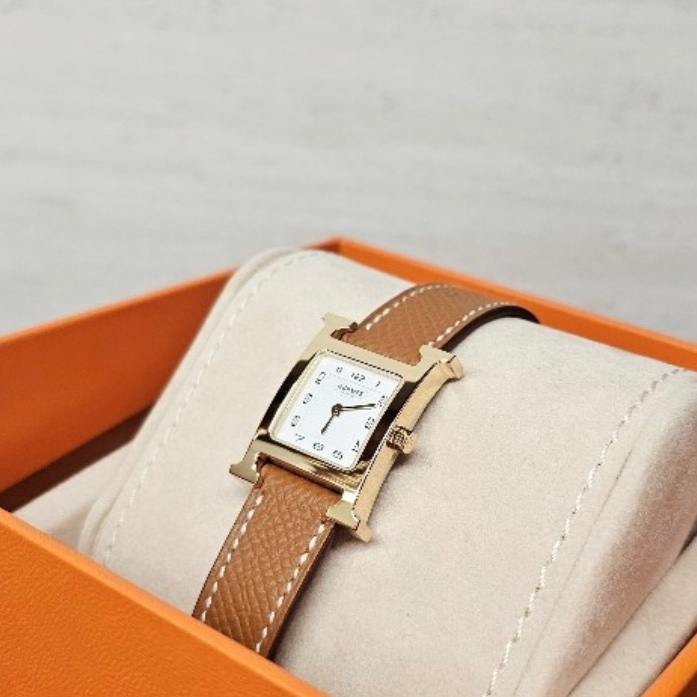 HERMÈS 金棕金 石英腕錶-6