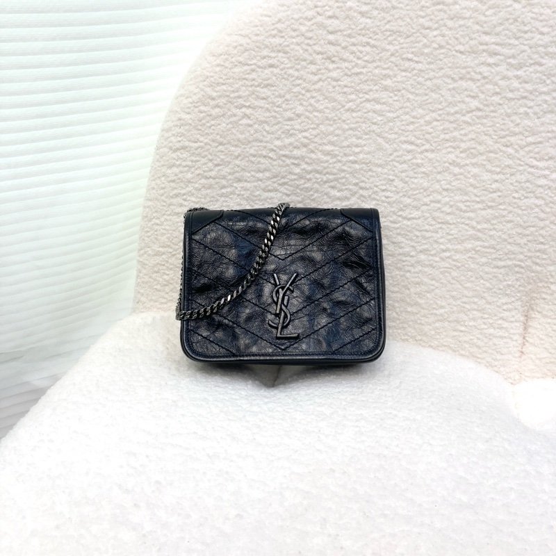 聖羅蘭迷你Niki YSL黑銀揉製牛皮NIKI CHAIN WALLET  5831030EN04-5