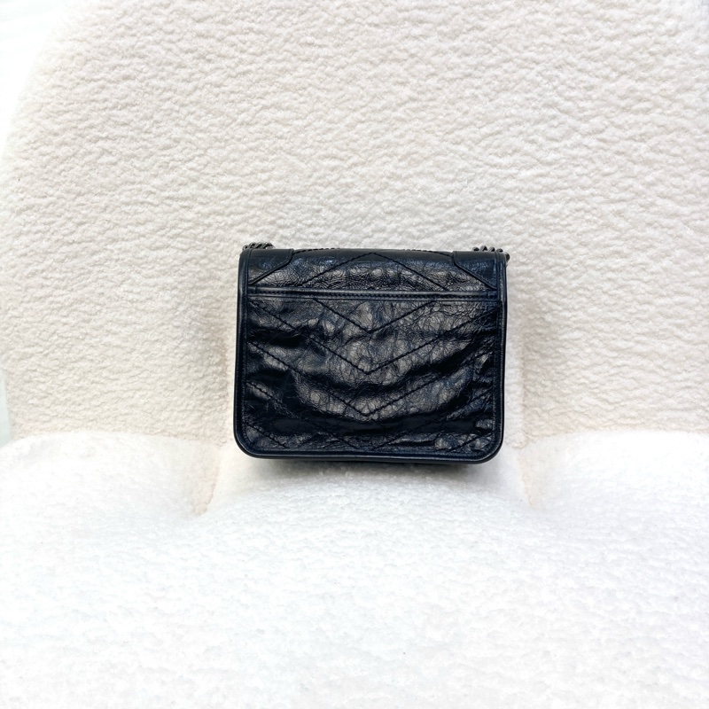 聖羅蘭迷你Niki YSL黑銀揉製牛皮NIKI CHAIN WALLET  5831030EN04-9