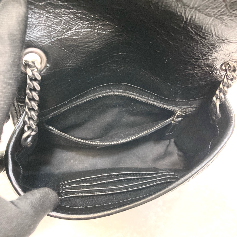 聖羅蘭迷你Niki YSL黑銀揉製牛皮NIKI CHAIN WALLET  5831030EN04-12