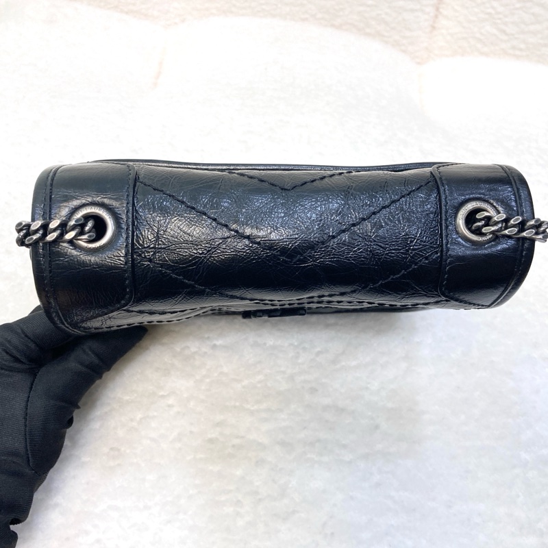 聖羅蘭迷你Niki YSL黑銀揉製牛皮NIKI CHAIN WALLET  5831030EN04-13