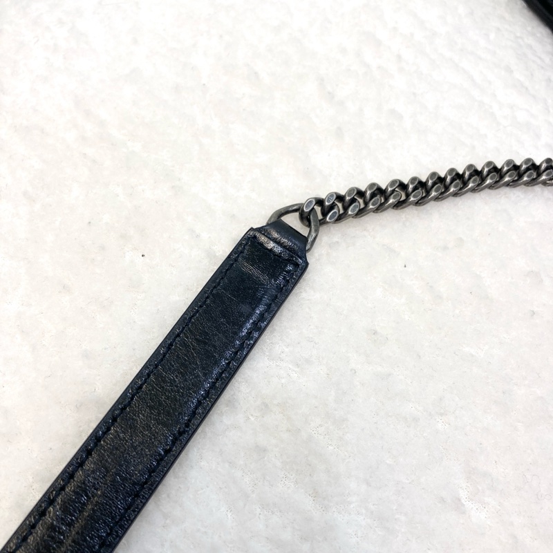 聖羅蘭迷你Niki YSL黑銀揉製牛皮NIKI CHAIN WALLET  5831030EN04-14