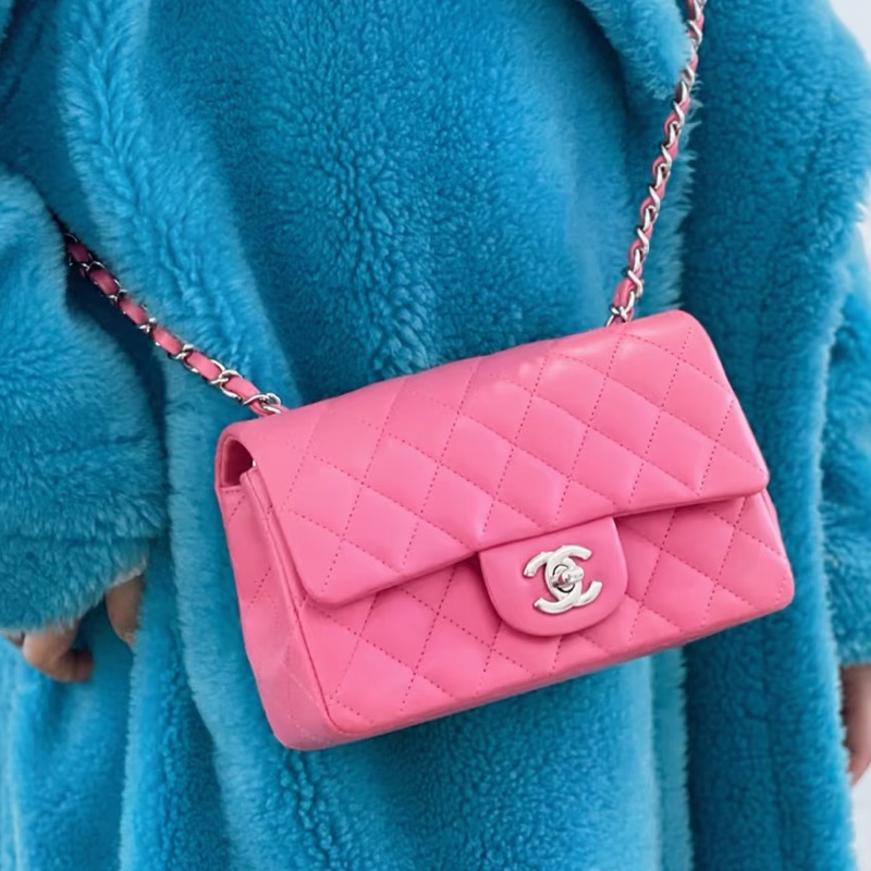 甜美富金款😍超限量💯Chanel香奈兒少女粉色金扣大mini cf單肩斜挎包-2