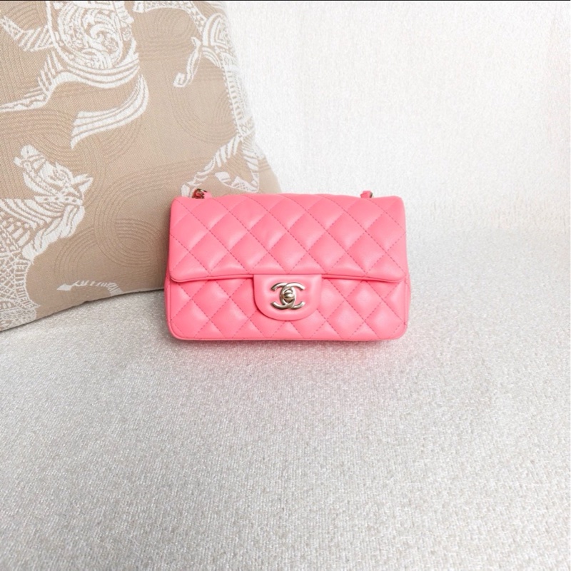 甜美富金款😍超限量💯Chanel香奈兒少女粉色金扣大mini cf單肩斜挎包-7